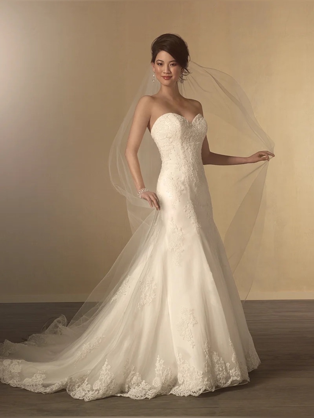 NWT Alfred Angelo Ivory Strapless Lace Mermaid Wedding Bridal Gown Dress $1,150